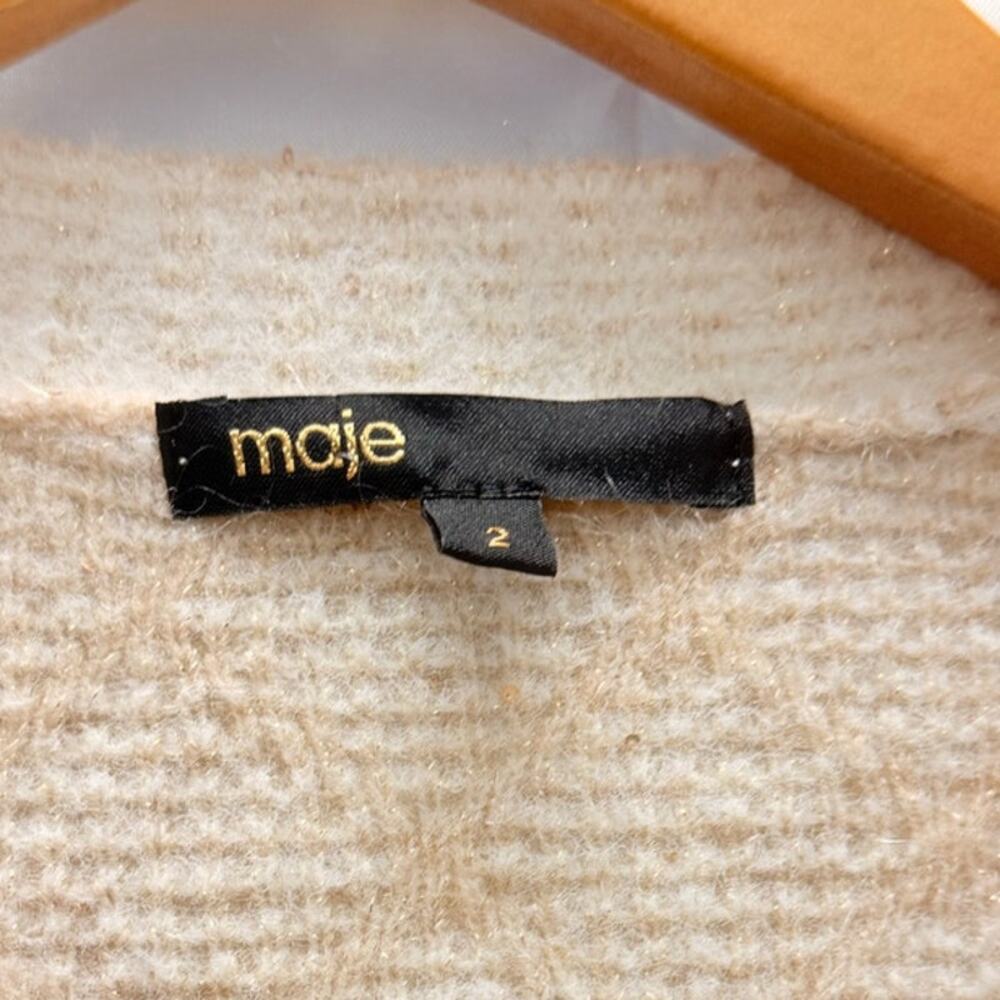 MAJE Moovida‎ Metallic Cardigan Sweater In Camel Fall Preppy Minimalist Luxury - Picture 7 of 7